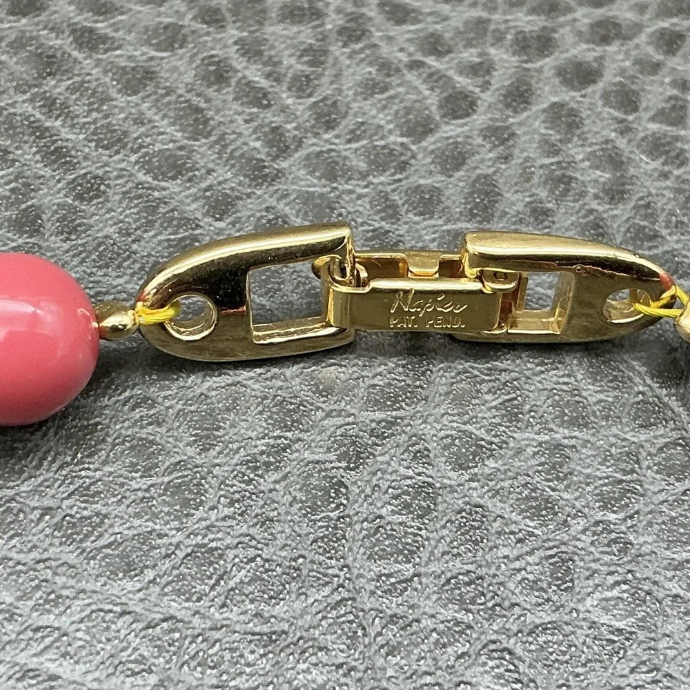 Napier Necklace Pink Beaded Flower Pendant‎ Gold Tone 22 In Womens Statement